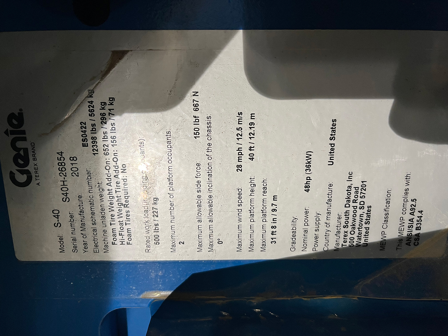 Used 2018 Genie S-40 at Briggs Equipment in Dallas, TX