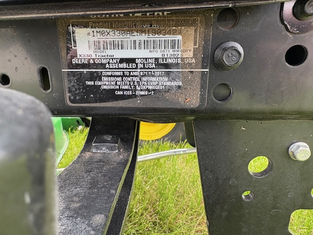 On Lot 2025 John Deere X330 at Tri County Equipment Caro, MI