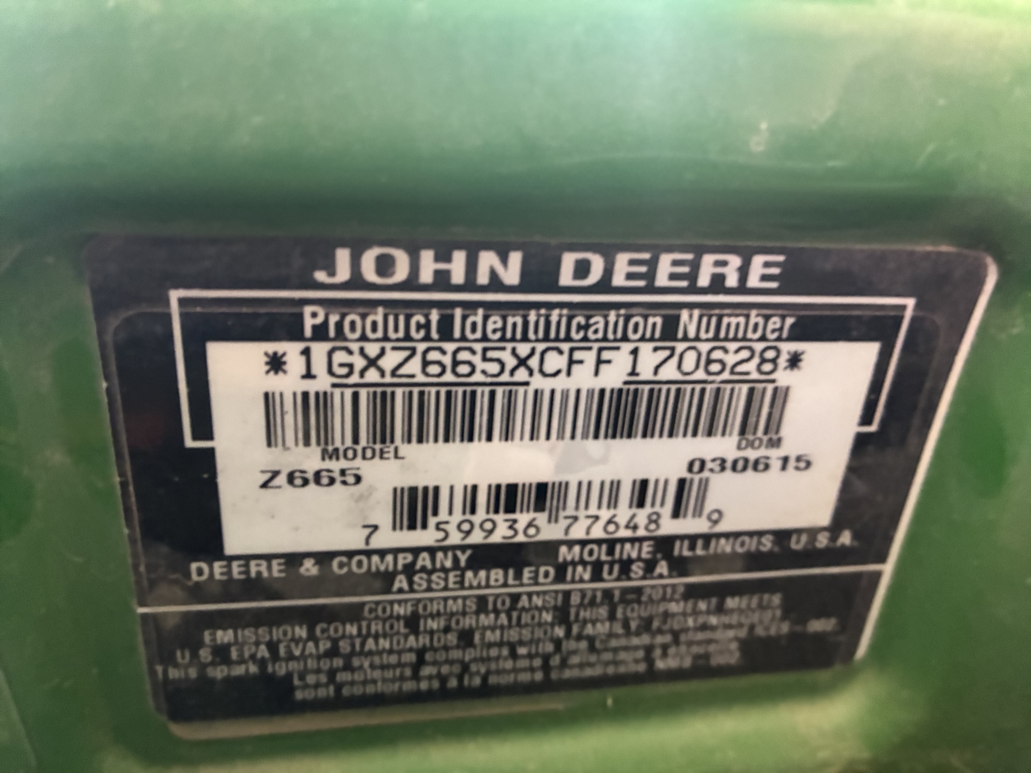  2015 John Deere Z665 at LandMark in Red Cloud, NE