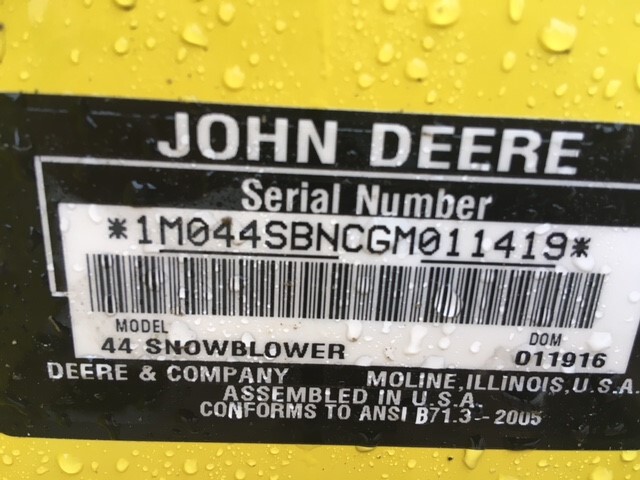On Lot 2016 John Deere 44